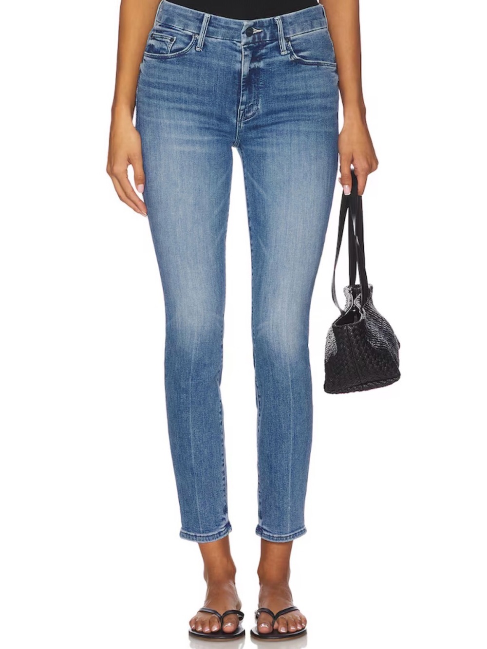 Mother The Looker Crop Jeans Womens 27 Blue Medium Wash Mid Rise Slim Fit